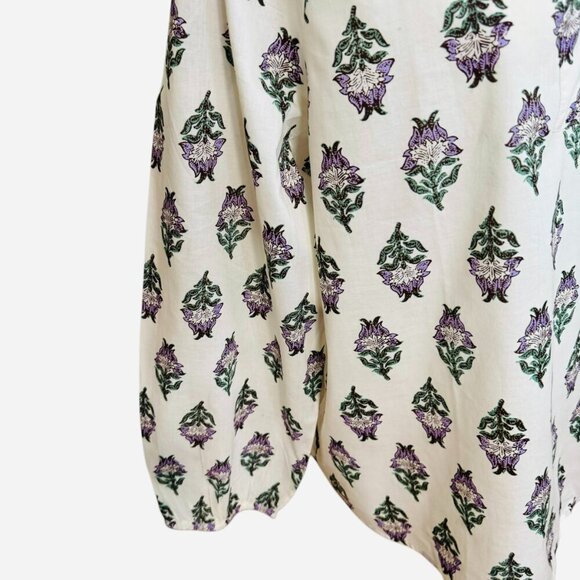 J.Crew Boho Floral Block Print Tunic Blouse White Purple Green | Size L … - Picture 3 of 4